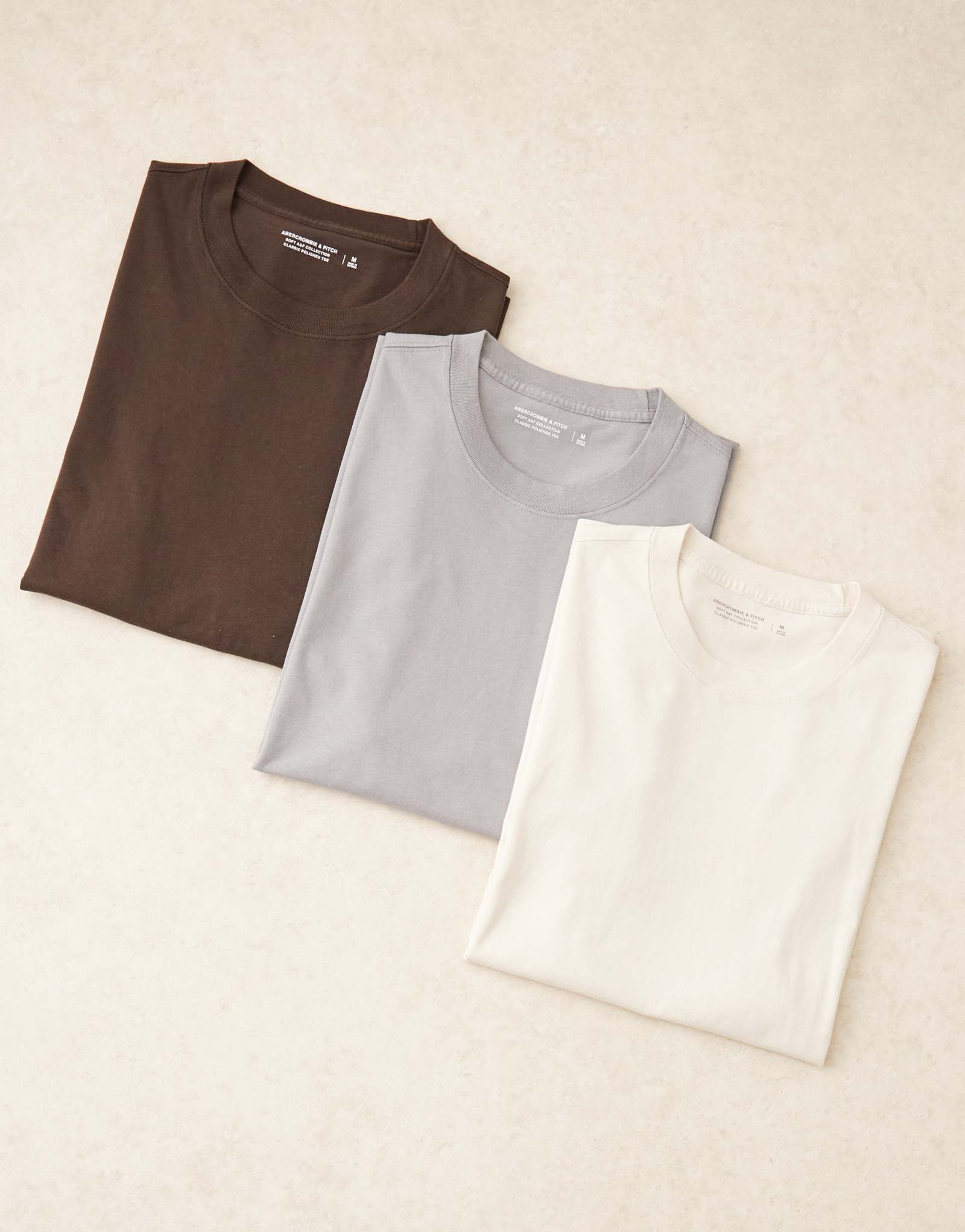 Классическая полированная футболка Abercrombie & Fitch 3 pack серого/коричневого/бежевого цвета