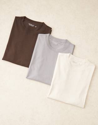 Abercrombie & Fitch 3 pack classic polished t-shirt in grey/brown/beige-Multi