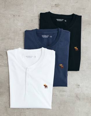 Футболка с логотипом Abercrombie &amp Fitch 3 pack icon henley в бежевом, темно-синем и черном цветах.