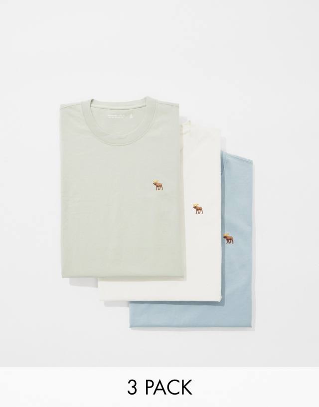 Abercrombie & Fitch - 3 pack icon logo t-shirt in beige/green/blue