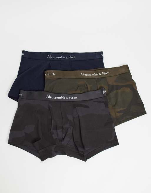 Abercrombie & Fitch 3 pack logo waistband boxer briefs in black &  black/olive camo