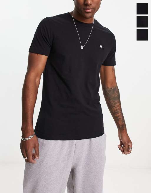 Abercrombie & Fitch 3 pack of icon logo t-shirts in black