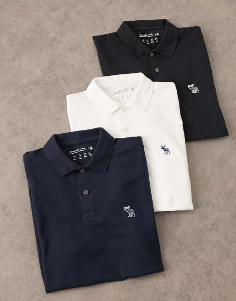 Abercrombie & Fitch 3 pack polos in white, blue and black - view 1
