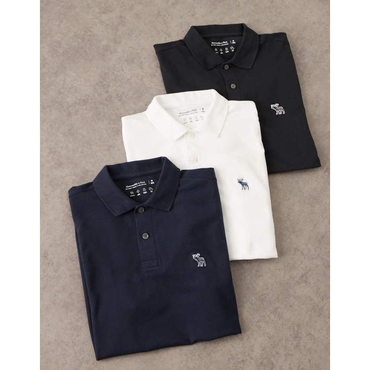 Abercrombie & Fitch 3 pack polos in white, blue and black | ASOS