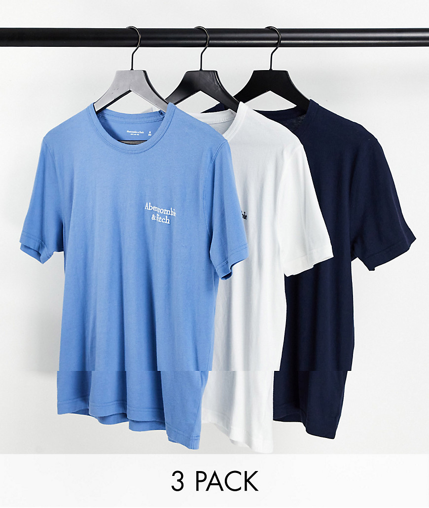 Abercrombie & Fitch 3 Pack Small Logo T-shirt In Blue/white/black-multi