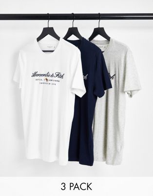 Abercrombie & Fitch 3 pack t-shirts in multi with chest logo