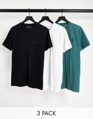 Abercrombie & Fitch 3 pack t-shirts with back prints in black, green and white - ASOS Price Checker