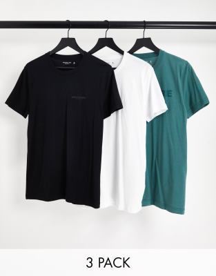 Abercrombie & Fitch 3 pack t-shirts with back prints in black, green and white - ASOS Price Checker