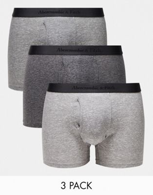 Abercrombie & Fitch 3 pack tonal logo waistband trunks in greys/black