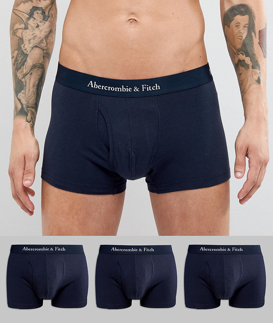 Abercrombie & Fitch 3 Pack Trunks Logo Waistband In Navy