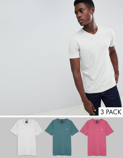 Abercrombie & Fitch 3 pack v-neck t-shirt in green/red/gray heather