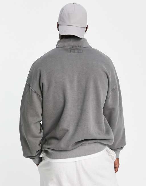 Abercrombie & Fitch - 3D Icon - Felpa grigio chiaro con logo e zip corta, 2 di 4