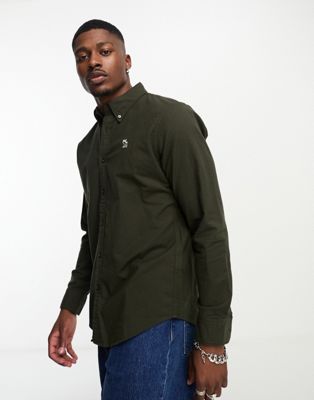 Abercrombie & Fitch elevated icon logo relaxed fit oxford shirt in olive green