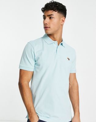 Abercrombie & Fitch 3D icon logo slim fit pique polo shirt in light blue