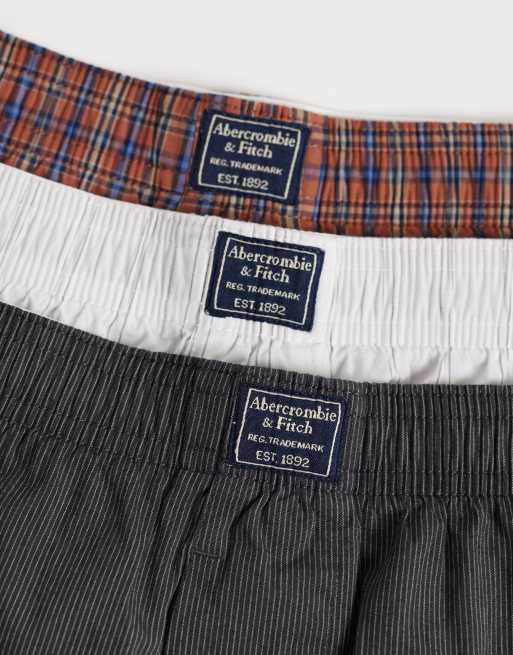 Abercrombie & Fitch 3er-Pack gewebte Boxershorts mit Karomuster in Schwarz/Braun/Weiß, 3 von 3