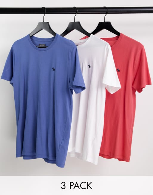 Abercrombie & Fitch – 3er-Pack T-Shirts in Rot, Weiß und Blau mit Logo