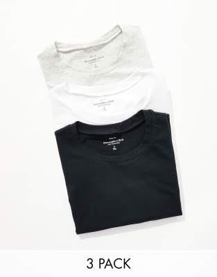 Abercrombie & Fitch - 3er-Pack T-Shirts in Schwarz, Weiß und Grau