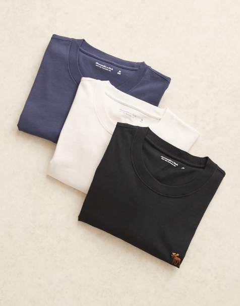 Abercrombie & Fitch – 3er-Pack T-Shirts in Weiß und weiteren Farben mit Logo - view 1