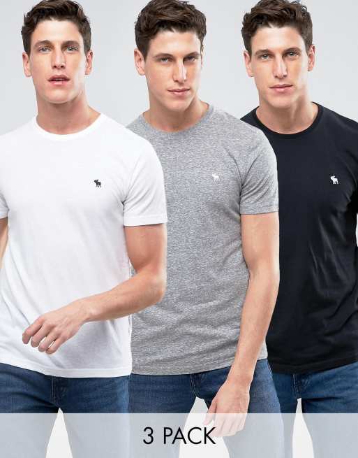 Abercrombie Fitch 3pack t shirt crew neck muscle slim fit in black white gray marl save 25