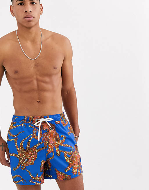 Abercrombie & Fitch 5 inch octopus print swim shorts in blue | ASOS