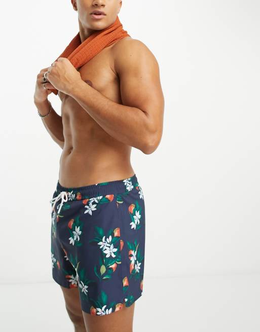 Abercrombie u0026 Fitch 5 inch pull on floral print swim shorts in navy | ASOS