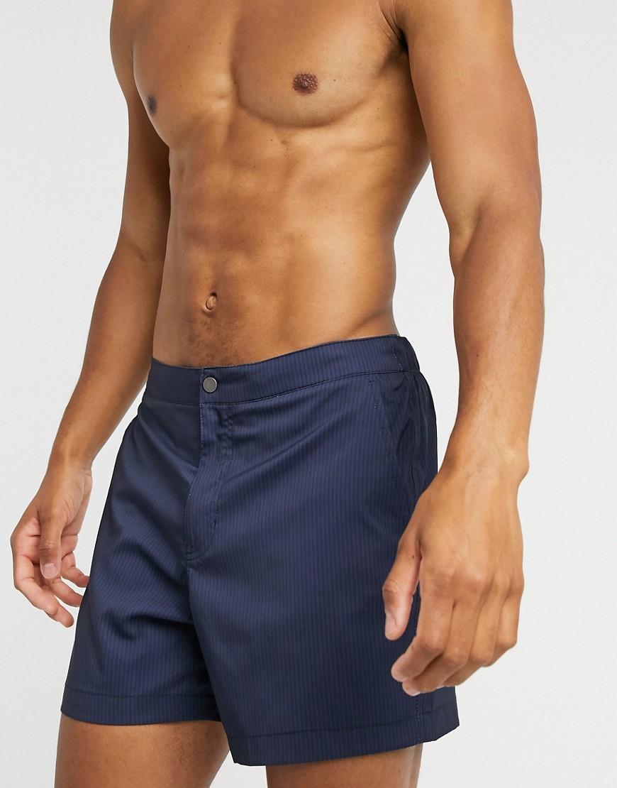 Abercrombie & Fitch 5 inch seersucker swim shorts in navy
