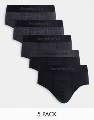 Abercrombie & Fitch 5 pack contrast logo waistband trunks in black/grey/grey marl