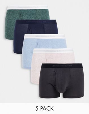 Abercrombie & Fitch 5 pack contrast logo waistband trunks in pink marl/blue marl/green marl/navy/grey