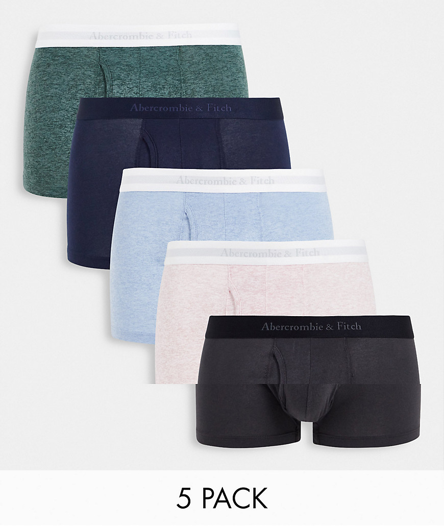 Abercrombie & Fitch 5 pack contrast logo waistband trunks in pink marl/blue marl/green marl/navy/gre