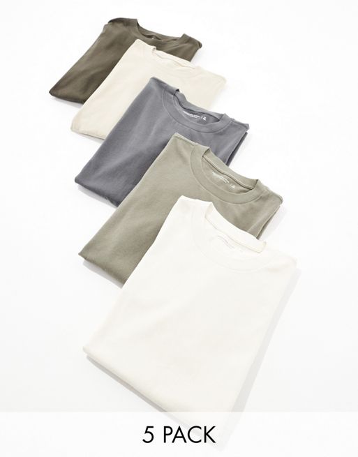  Abercrombie & Fitch 5 pack essential relaxed fit t-shirt in chacoal/olive greens/beige/white