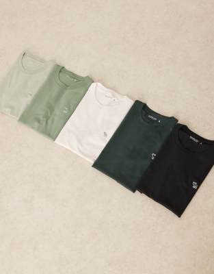 Abercrombie & Fitch 5 pack icon logo t-shirt in black/greens/white