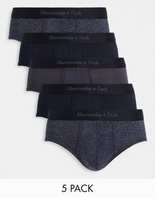 Abercrombie & Fitch 5 pack logo waistband trunks in black/grey plains and charcoal marl