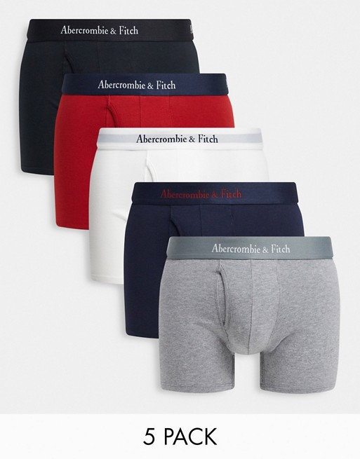 Abercrombie & Fitch 5 pack logo waistband trunks in white/red/navy/grey/black