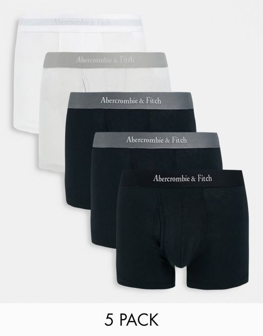 Abercrombie & Fitch 5-pack trunks in black, white, stripe and gray with logo waistband