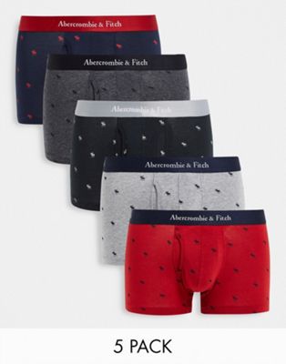 Abercrombie & Fitch 5 pack trunks with all over logo in black/grey/pink