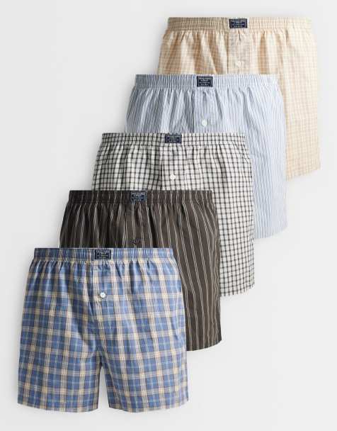 Abercrombie & Fitch 5 pack woven boxers in neutral checks - view 1