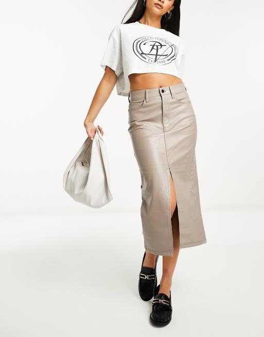 Beige leather pencil on sale skirt