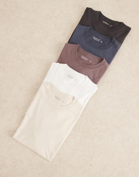 Abercrombie & Fitch – 5er-Pack klassische, kurzärmlige T-Shirts in Blau/Lila/Neutral mit schlichtem Design - view 1