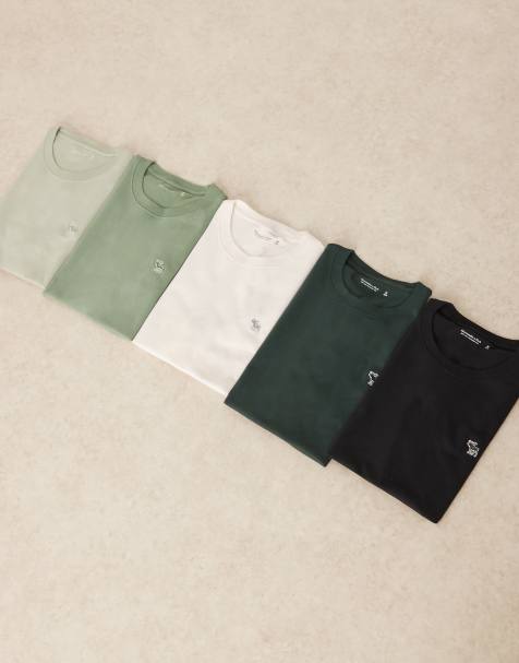 Abercrombie & Fitch – 5er-Pack T-Shirts in Schwarz, Grüntönen und Weiß mit Markenlogo - view 1