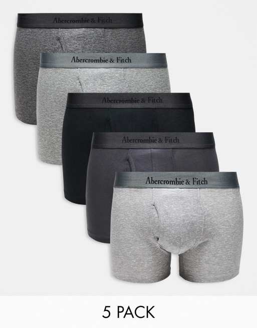 Abercrombie & Fitch – 5er-Pack Unterhosen in Grautönen/Schwarz mit farblich abgesetztem Logobund