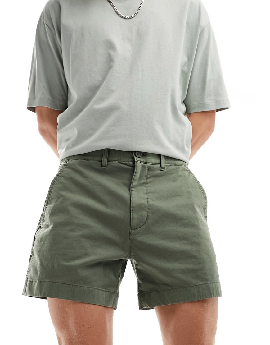 Abercrombie & Fitch 5in flat front chino shorts in dark green