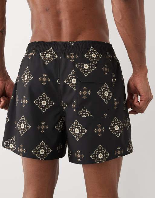 Abercrombie & Fitch 5inch tile print swimming trunks in black, 5 of 5