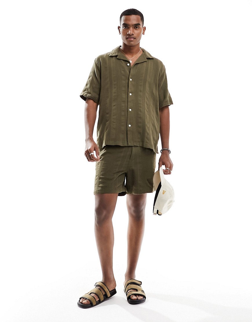 Abercrombie & Fitch 6" dobby pull on shorts in olive green co-ord