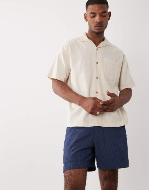 Abercrombie & Fitch - 6 inch korte gestreepte zwemshort met elastische taille in blauw, 2 van 5
