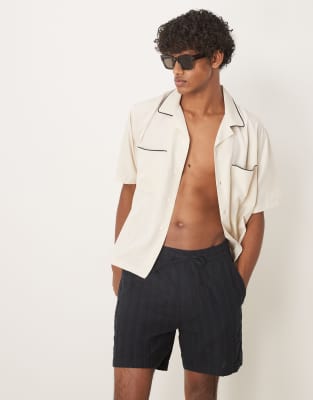 ABERCROMBIE & FITCH 6 INCH TEXTURED LINEN DRAWSTRING SHORTS 