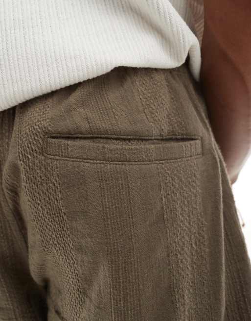 Abercrombie & Fitch 6inch pull on drawstring linen blend shorts in brown, 3 of 6