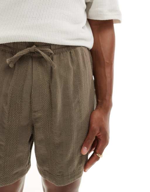 Abercrombie & Fitch 6inch pull on drawstring linen blend shorts in brown, 5 of 6