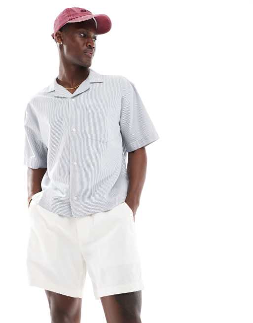 Abercrombie Fitch 6inch pull on drawstring linen shorts in white ASOS