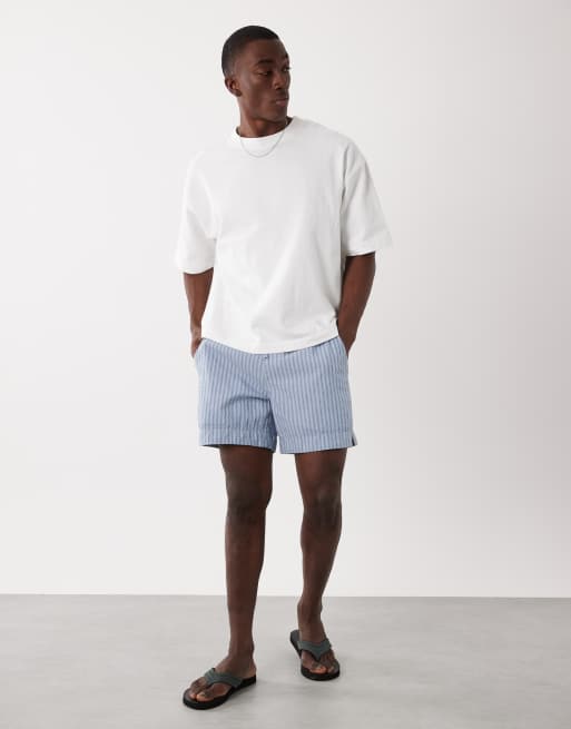 Abercrombie & Fitch 6inch pull on shorts in blue stripe, 3 of 5