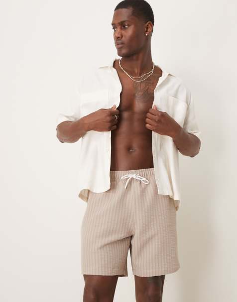 Abercrombie & Fitch 7 inch drawstring swimming trunks in tan - view 1